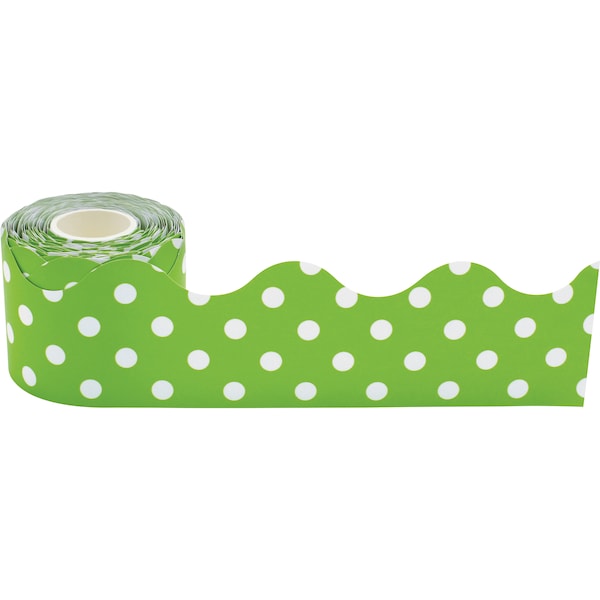 Lime Polka Dots Scalloped Rolled Border Trim, 50 Feet Per Roll, PK3